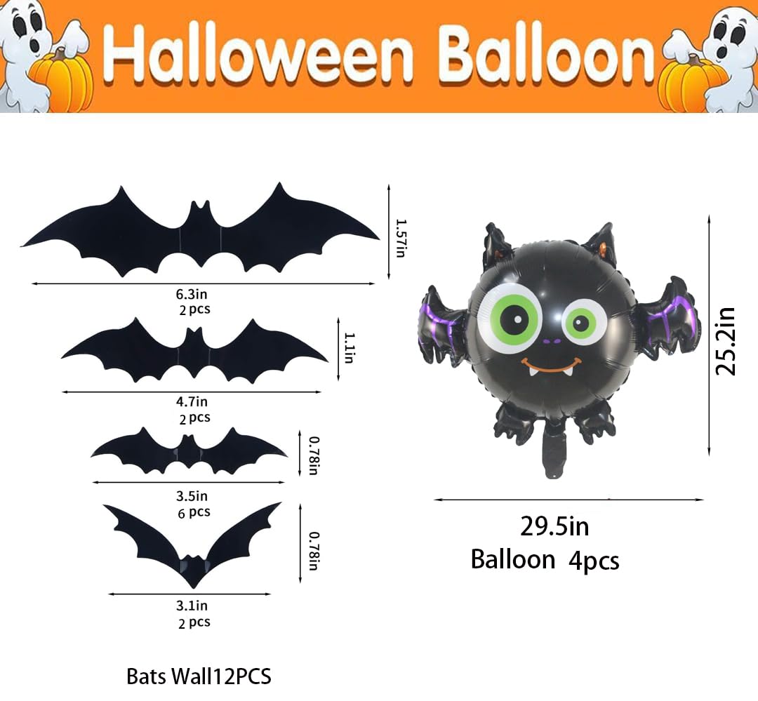 Halloween Bat Foil Balloons Party Decorations 3pcs Large Bat Balloons for Kids Halloween Party Decor, Black, 15 cm x 20 cm x 1 cm - Image 2