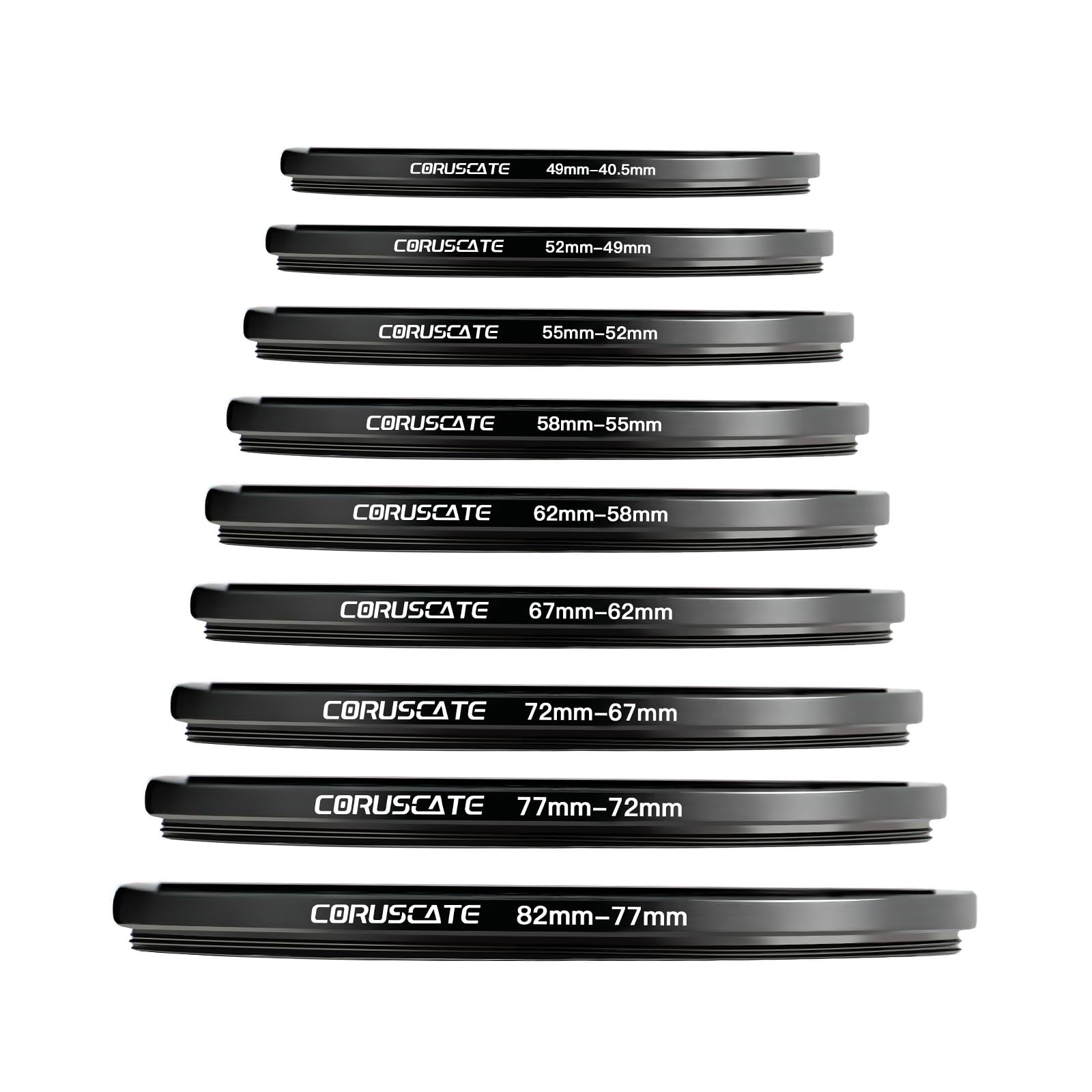 9 Pieces Step Down Ring,Camera Lens Filter Metal Filter Rings Compatible All Brands UV ND CPL (49-40.5mm,52-49mm,55-52mm,58-55mm,62-58mm,67-62mm,72-67mm,77-72mm,82-77mm)