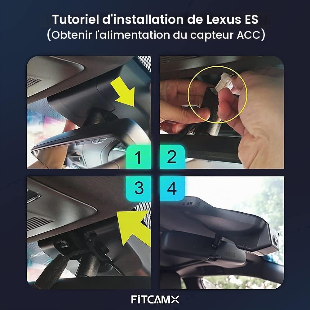 Fitcamx Dash Cam Convient pour Lexus ES 350 250 300h F Sport 2019-2025 F Sport Luxury Sedan 4D, 4K Caméra de Voiture WiFi, UHD 2160P Video OEM, G-Sensor, WDR, Plug & Play, Carte 64 Go