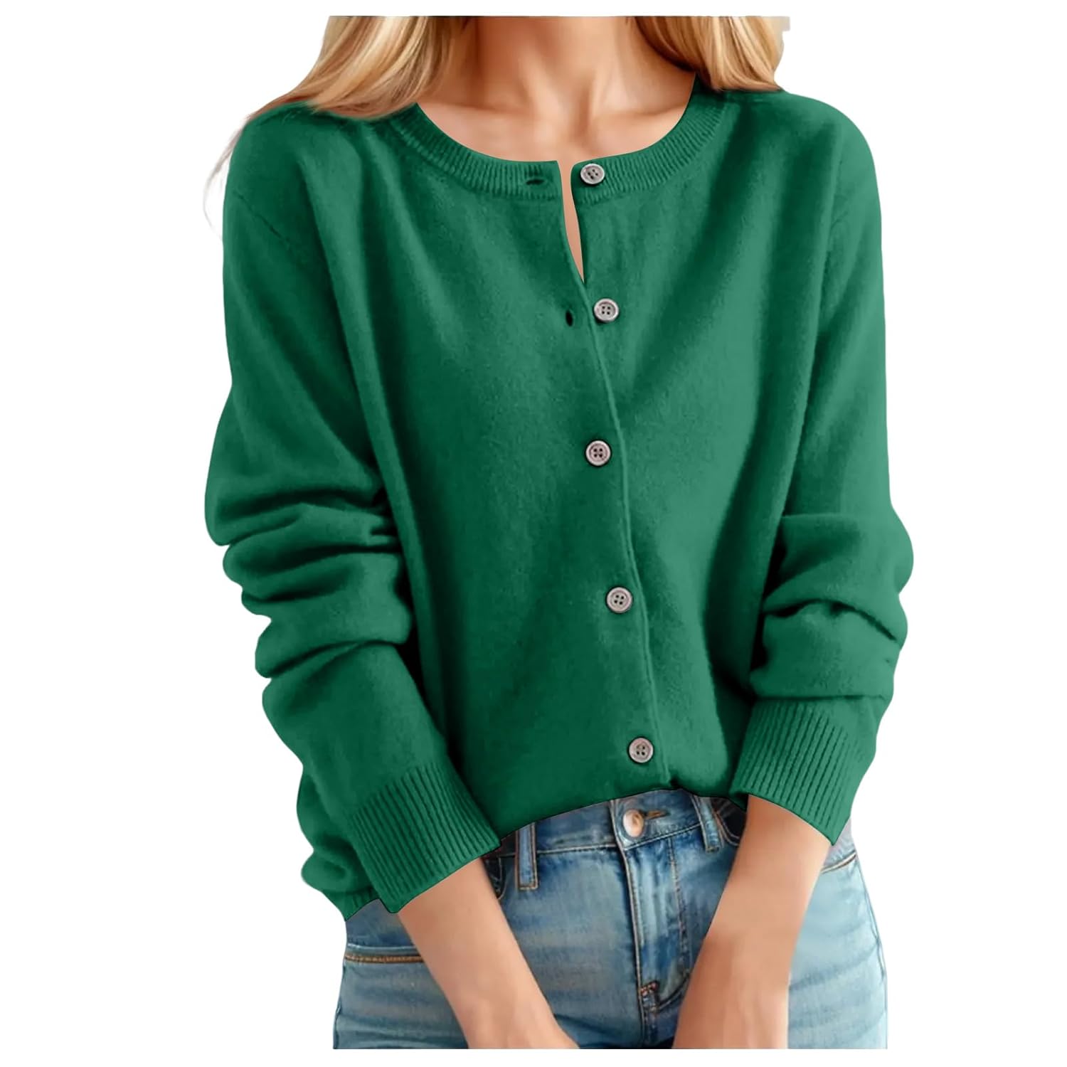 Cardigan for Women Trendy Crewneck Button Up Cardigan Sweaters Long Sleeve Knit Fall Tops Casual Outerwear