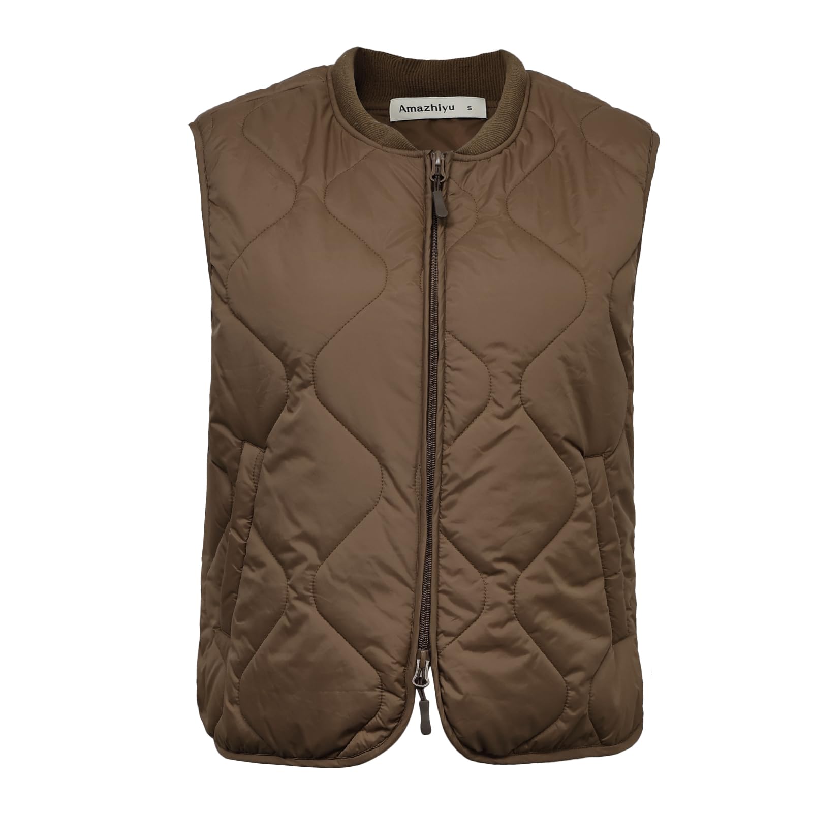 Amazhiyu Chaleco acolchado para mujer, ligero, chaleco acolchado sin mangas con cremallera y bolsillos