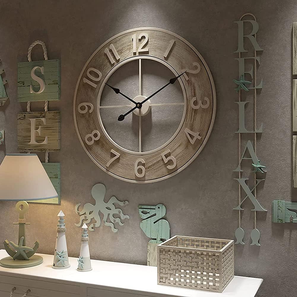 XJBTBA Orologio da Parete Grande Orologi Decorativi in ​​Metallo Grandi Orologi, Numeri Arabi da 23 Pollici Orologio da Parete Silenzioso in Legno Facile da Leggere E Altro Non Ticchettio Silenzioso