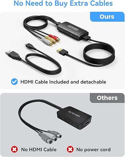 Miniatura 3 de ABLEWE Convertidor RCA a HDMI, adaptador AV a HDMI, adaptador compuesto a HDMI, compatible con 1080P, PAL/NTSC compatible con WII WII U/PS one