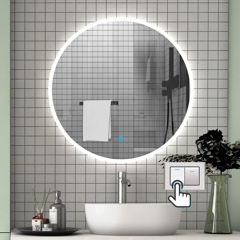 Aica Sanitär LED Spiegel Rund 40 cm Kalt/Neutral/Warmweiß, dimmbar, Memory Funktion,...