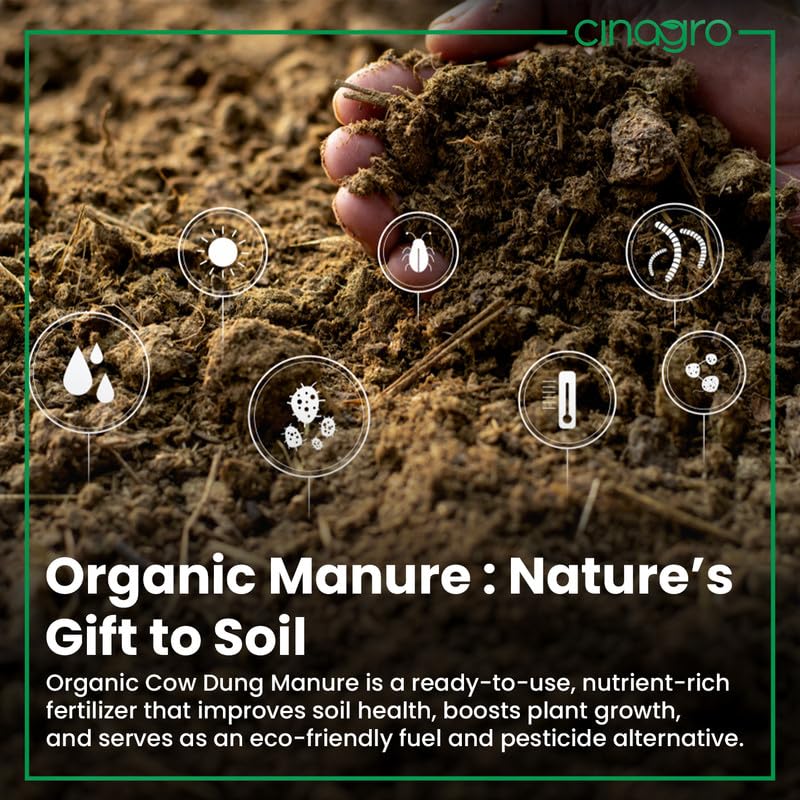 Image of Cinagro Organic Manure for Plants (1 Kg), 100% Natural Cow Dung Fertilizer, Fine Powder Compost, Soil Enricher for Home & Garden, Boosts Growth, Fixes Nitrogen, Releases Phosphorus & Potassium