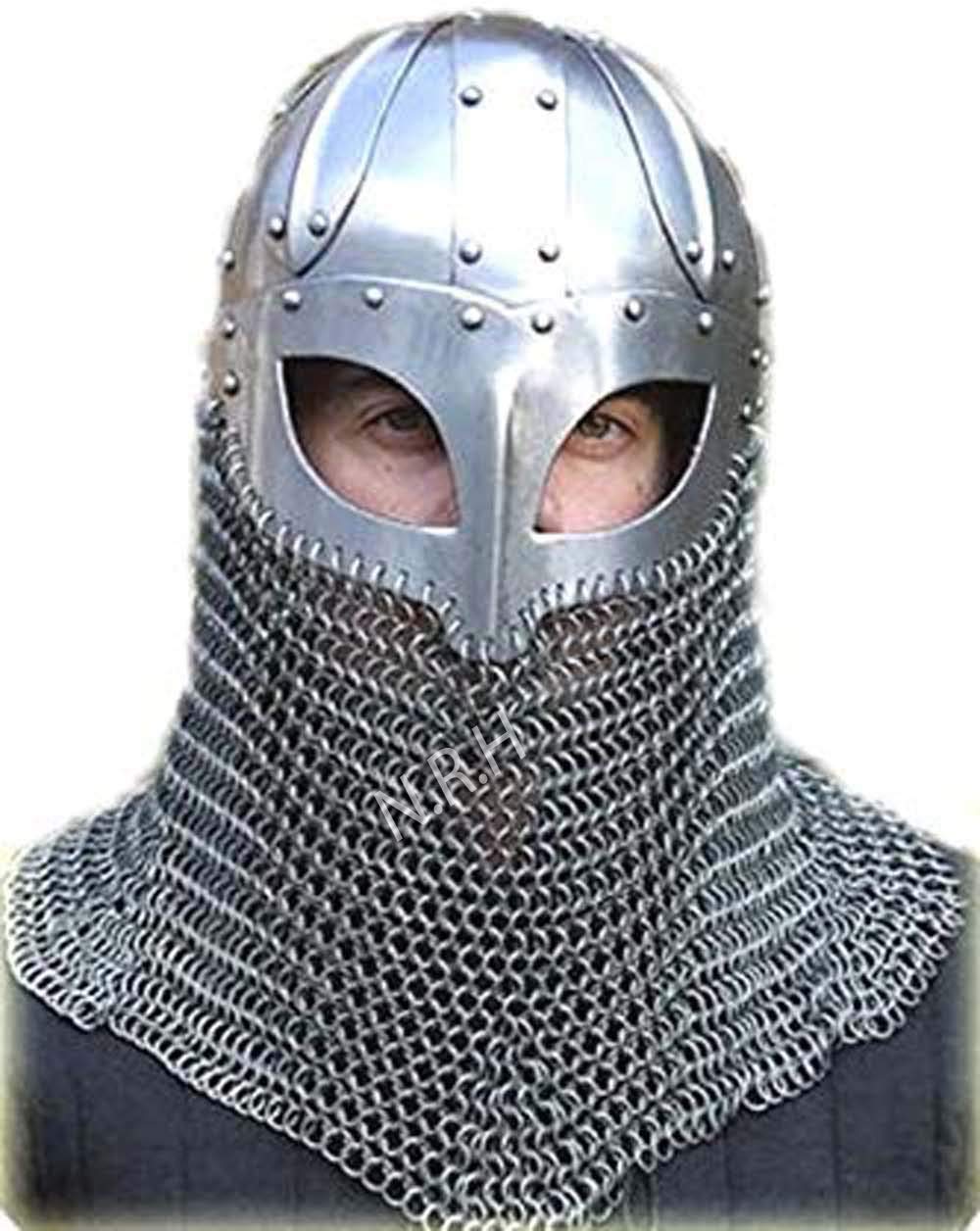 Nautical Replica Hub Viking Helmet Battle Armor 18G Steel and Chainmail Helmet