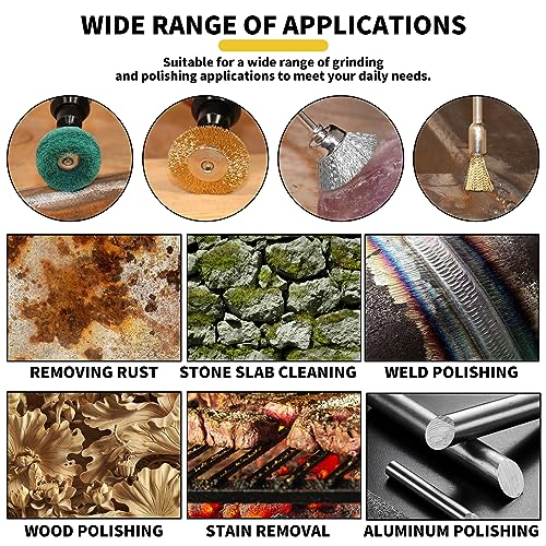 Image of 76Pcs Rust Removal Brush Set,Contains 40 Pcs Buffing Wheel Set & 36 Pcs Wire Brushes Set,for 1 /8 inch Shank for Rotary Tools Accessories Polish Clean Tools