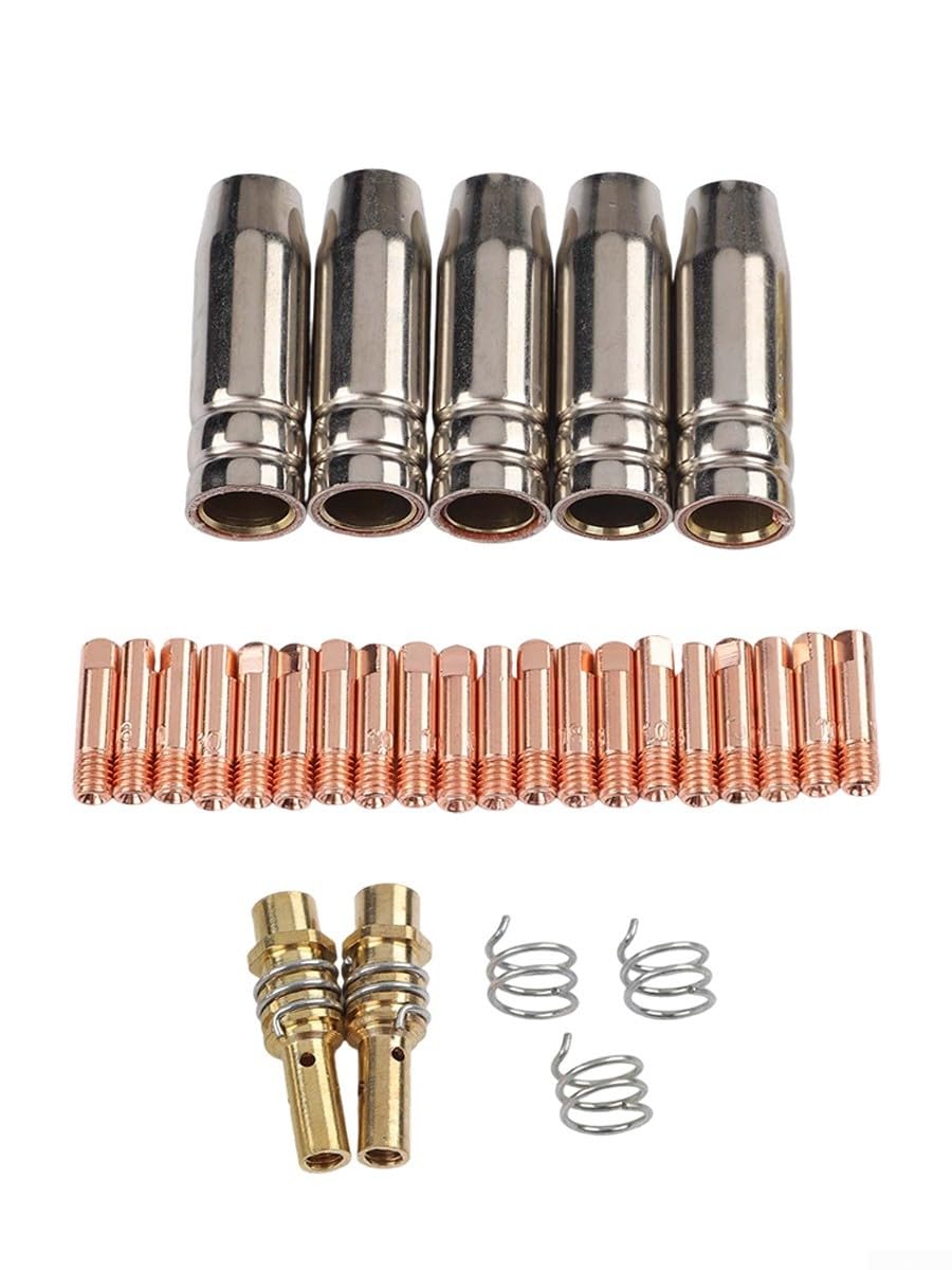 30 Pcs MIG Welding Torch Accessories Kit for MB15 15AK 14AK with 0.8mm 1.0mm Contact Tips Gas Nozzles Retaining Springs