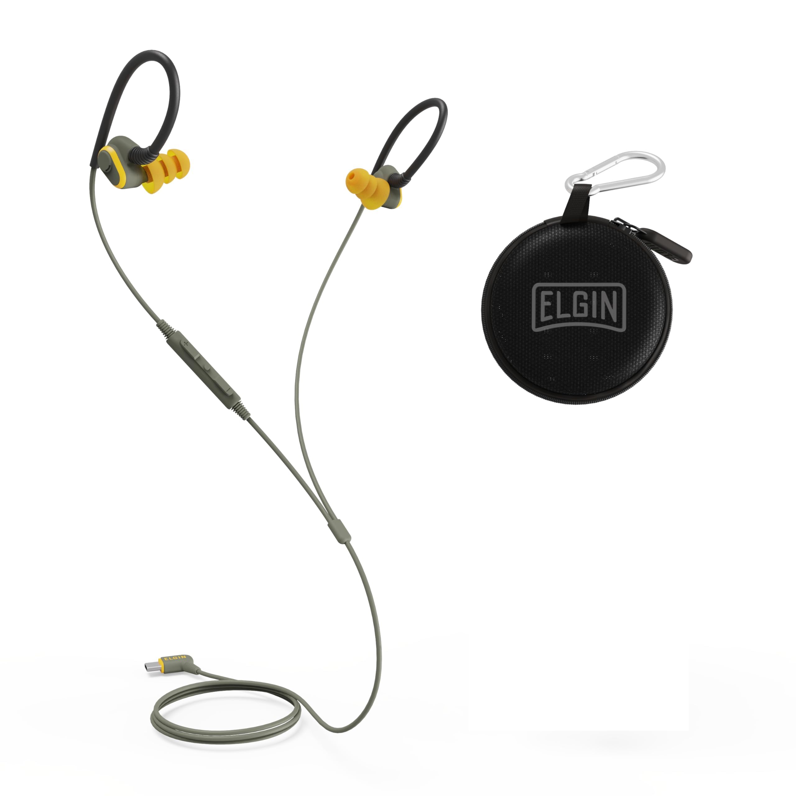 Elgin Rumble Wired Earplug Headphones, 27 dB NRR Waterproof Hearing Protection Earbuds w/Noise-Isolating Mic & in-Line Controller, OSHA Compliant,