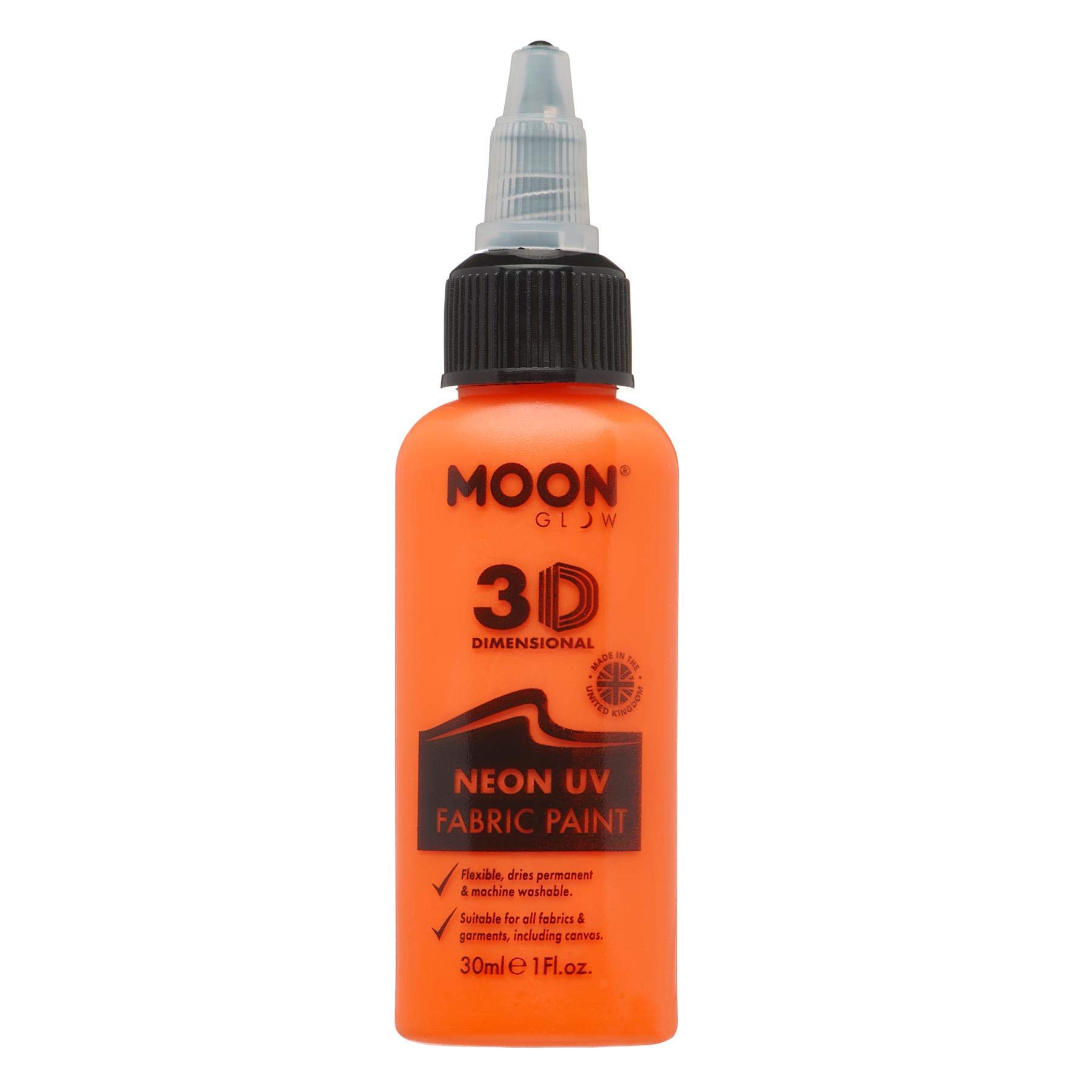 Moon Glow Peinture tissu UV néon 3D – Peinture tissu pour vêtements, t-shirts, sacs, chaussures et toile, orange foncé, 30 ml (lot de 1)