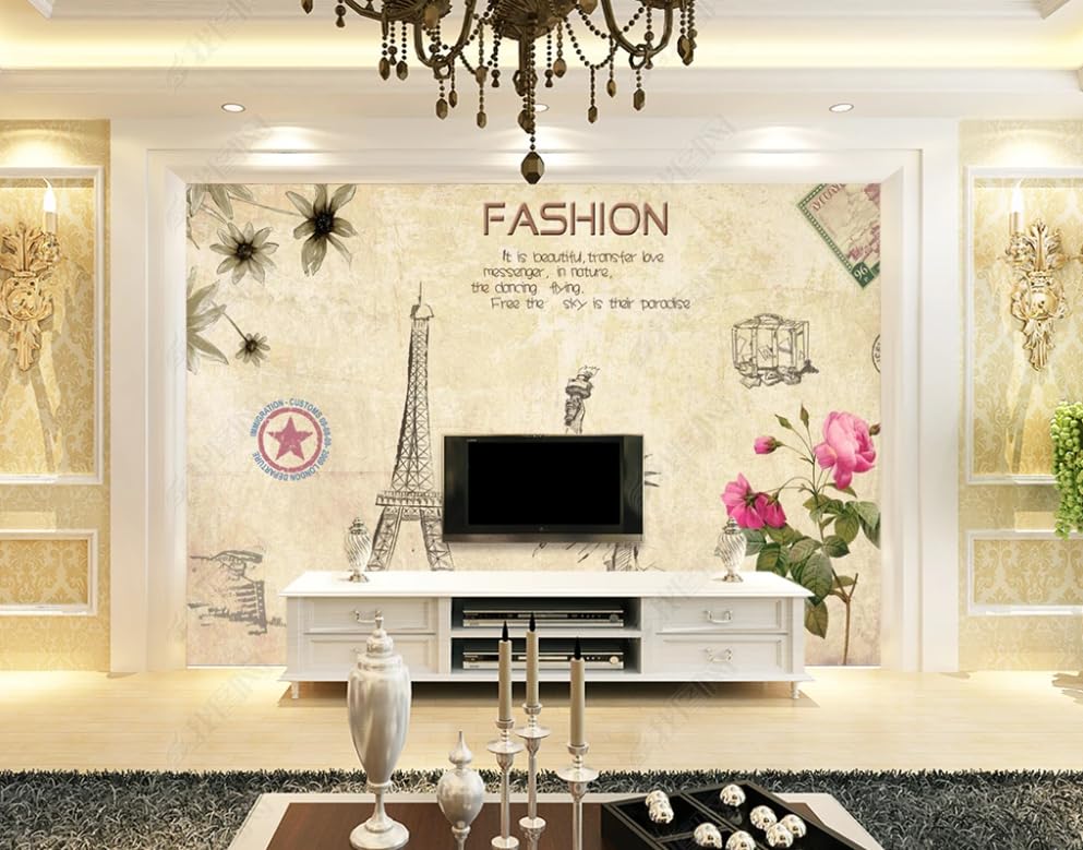 Papier peint intissé Tour de Eiffel vintage pivoine 200x140cm pour salon - 2