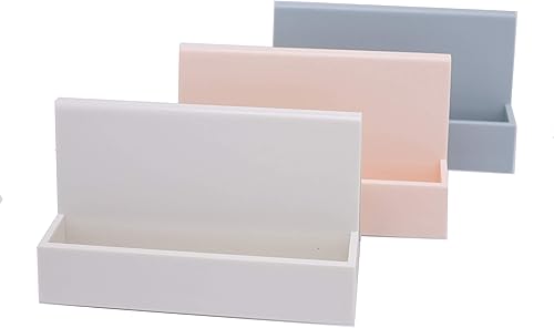 Miniatura 5 de Moderno y lindo soporte de tarjetas de visita de plástico, organizador de tarjetas de escritorio para oficina y hogar (beige)
