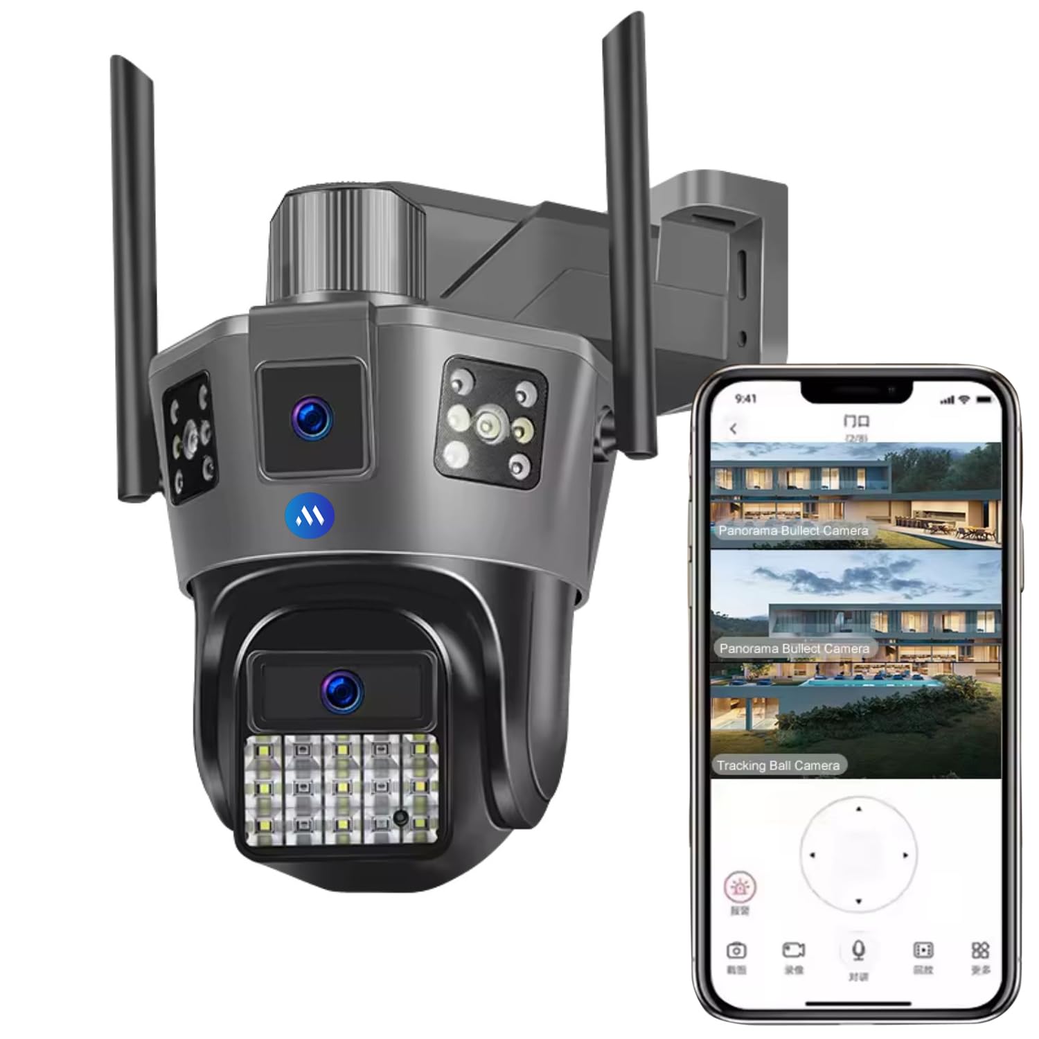 Maizic Smarthome 4G Sim Based Tricams Dual Lens/Triple Screen View 360 Degree 8MP FHD Outdoor Camera AI Automatic Tracking Human Detection Two Way Voice Smart Wireless Security Camera