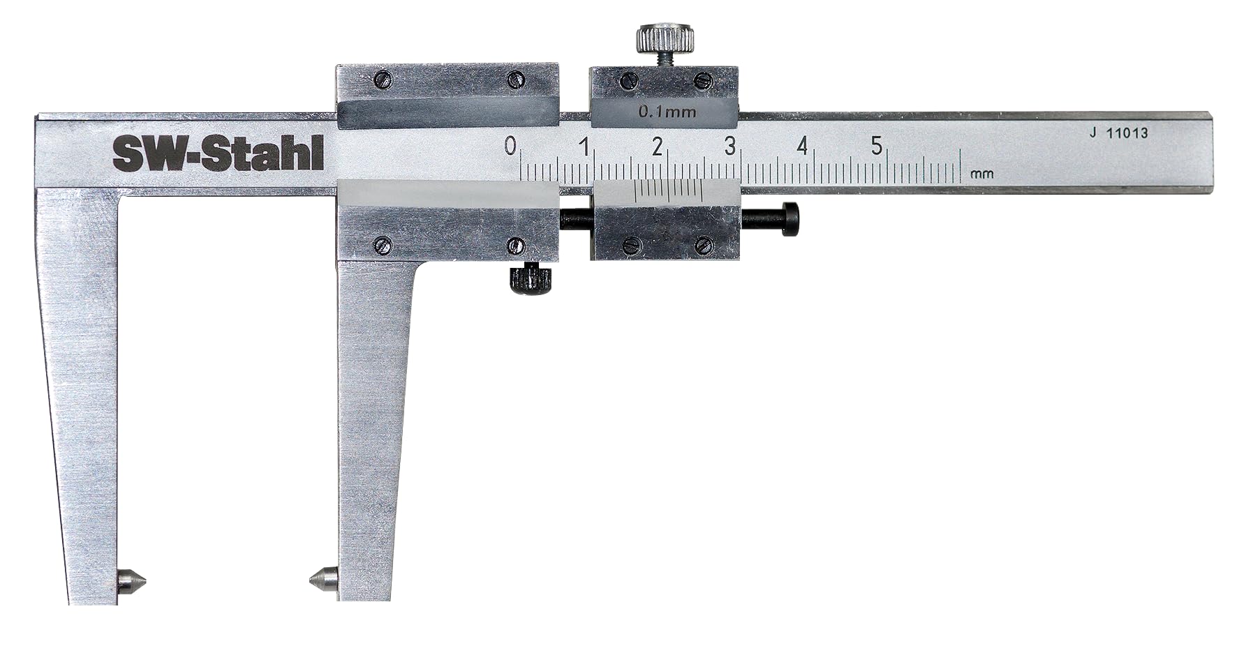 SW Stahl Pied à Coulisse pour Disques de Frein en Inox, 0-60 mm | Outil de mesure de l épaisseur avec vernier 0,1 mm, branches de 50 mm, version trempée livrée en coffret en bois.