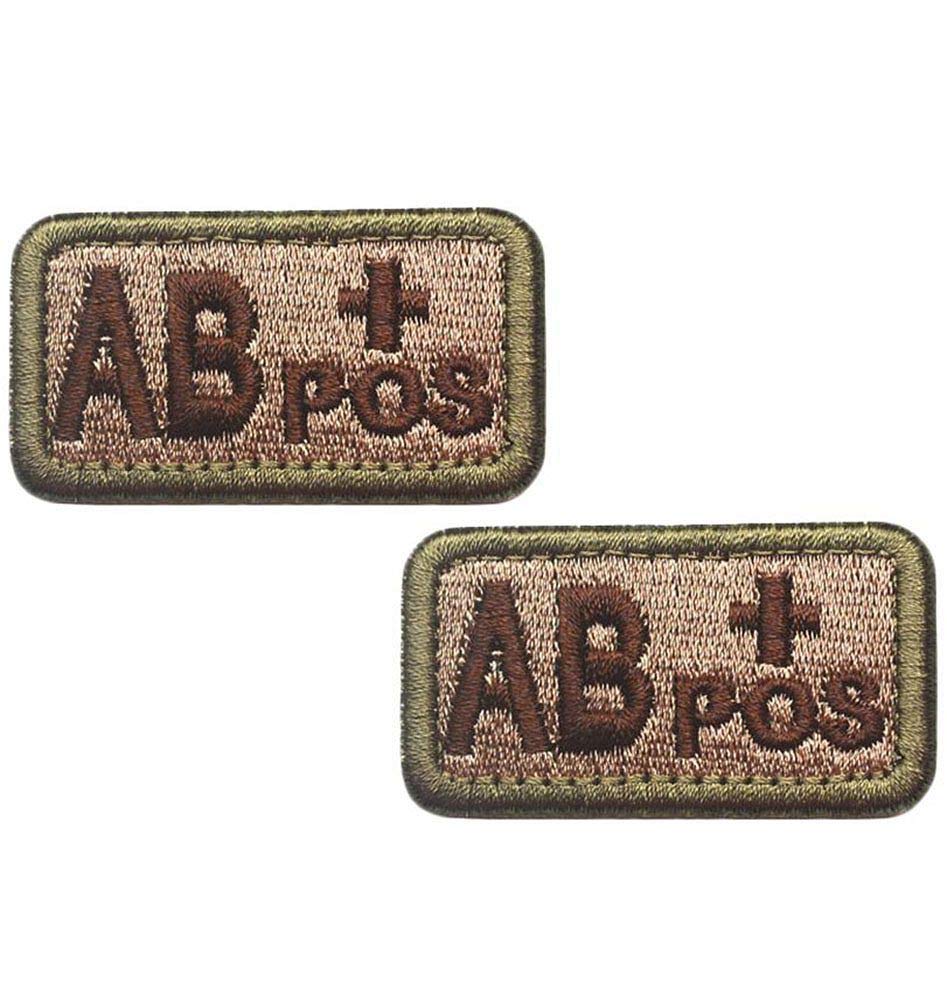QTao UPA168aa 2pcs Hook and Loop Embroidery Tactical Blood Type Patches (Mud Color - Type AB Positive)