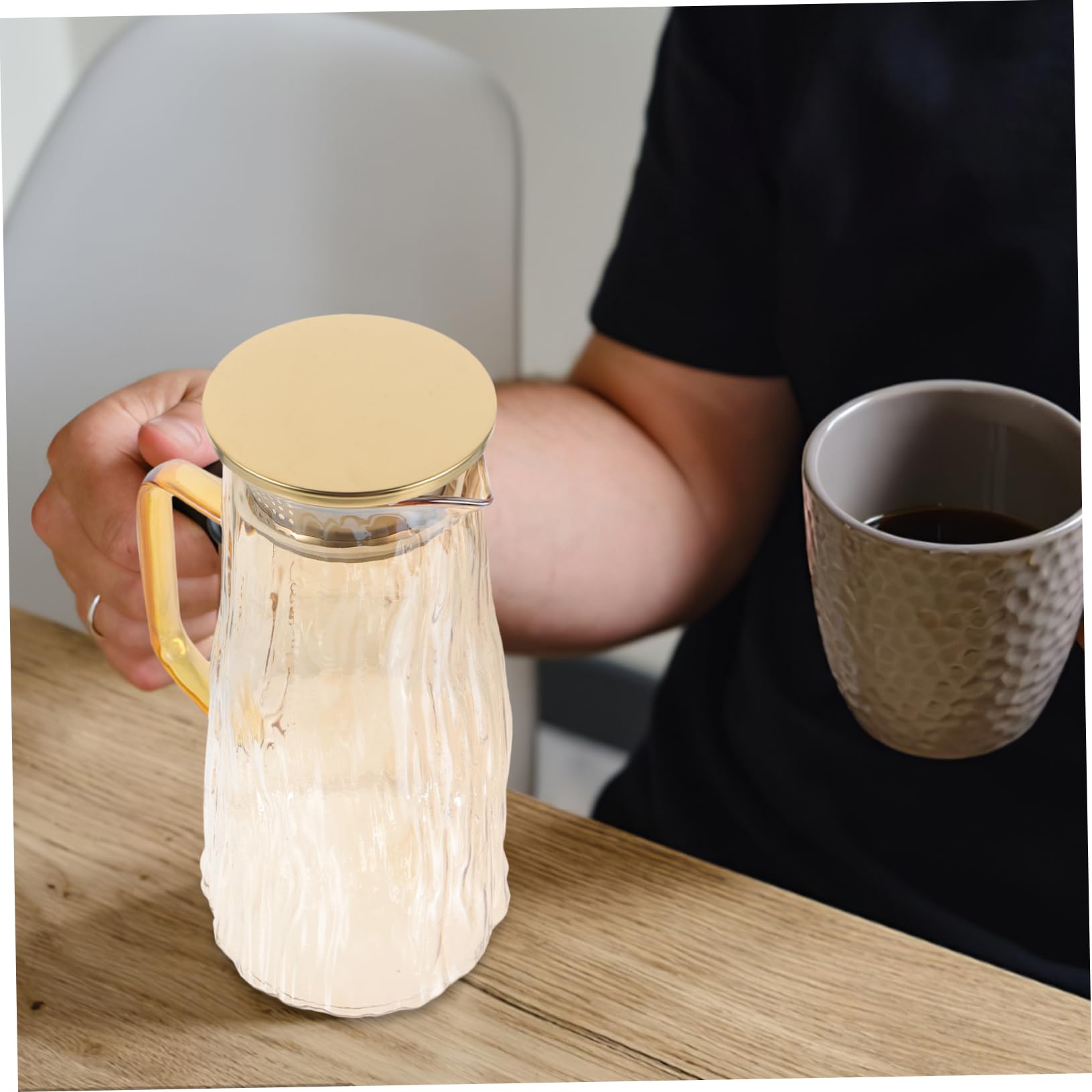 COLLBATH Jarra de Vidrio para Agua Capacidad de 1.5l Diseño Grueso y Tapa Infusora para Té Helado y Frutas Uso Doméstico Elegante y Funcional