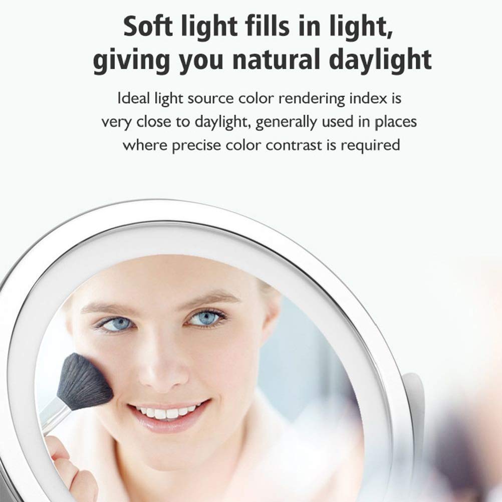 Espejo de tocador, Espejo de Maquillaje Escritorio táctil LED con Lupa 5 aumentos, Espejo Doble Cara, Herramienta, Giratorio 360 ​​Grados