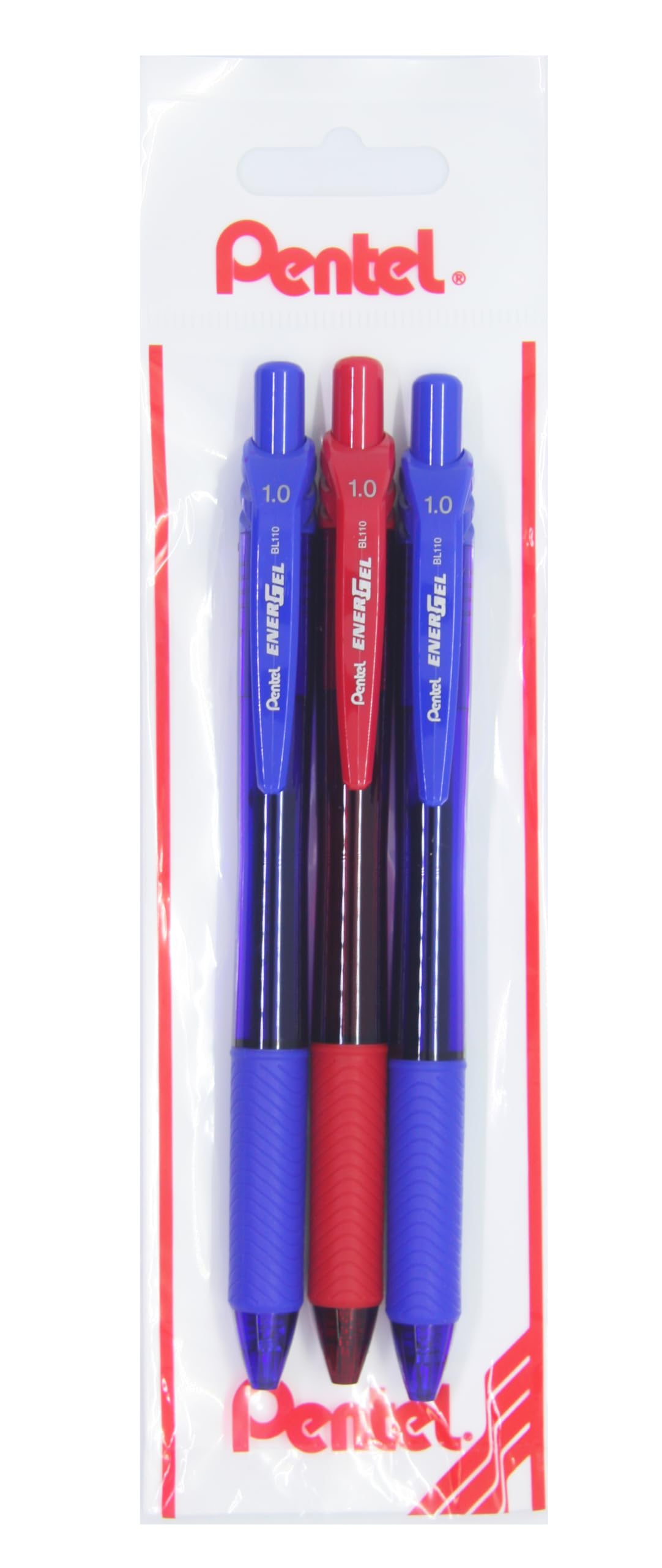Pentel ENERGEL 1.0 mm Likit Roller Kalem 2xMavi/1xKırmızı 3'lü set