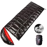 Fengzel Outdoor 封筒型寝袋 230*90cm大きいサイズ 600-2000g良質ダウン詰め 立体キルト 大柄/背が高い方用 極限耐寒 ダウンシュラフ (ブラック+レッド, 厳冬用(1500gダウン詰め))