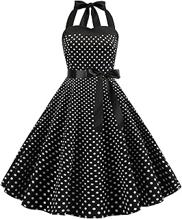 Vintage Women 1950s Rockabilly Swing Dress Pinup 50s Retro Hepburn Style Halterneck A-Line Dresses