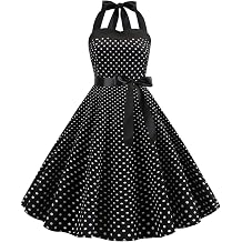 IKADEX Vintage Women 1950s Rockabilly Swing Dress Pinup 50s Retro Hepburn Style Halterneck A-Line Dresses
