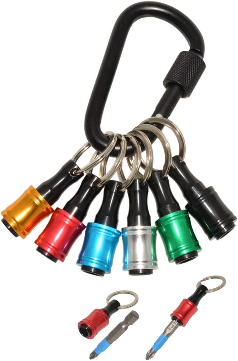 倉庫 携帯用ビットホルダー クイックキャッチャー 6個組 ビット軸6 35mm 引下げ式 カラビナ付 アルミ製 軽量 収納 インパクトドライバー カラフル ソケットアダプター 先端工具 ビット 落下防止