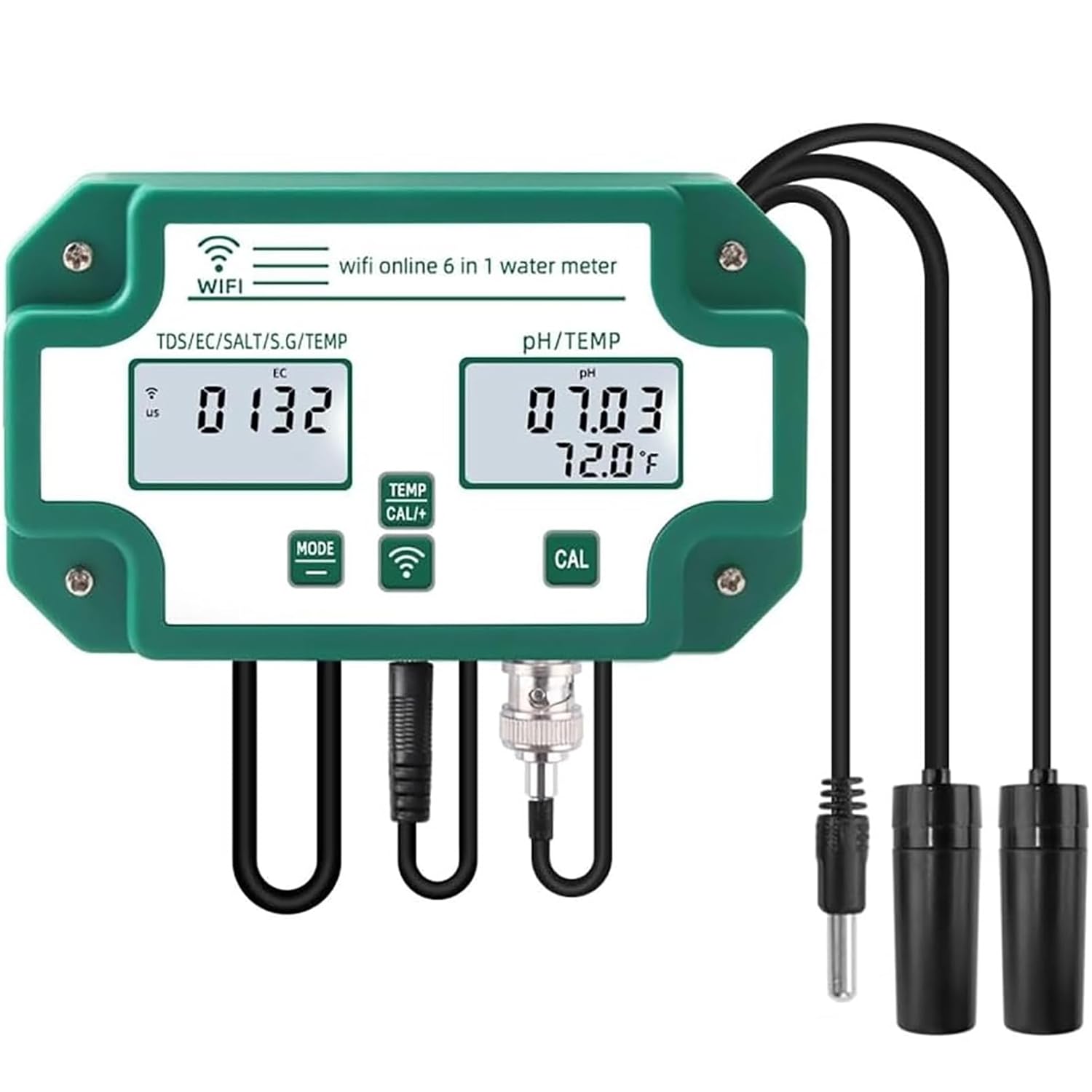 6 in 1 Water Quality Tester, WiFi Smart Water Quality Monitor with App Control, PH EC TDS(PPM) Salt S.G Temperature Test Meter, for Swimming Pools, Household Drinking Water