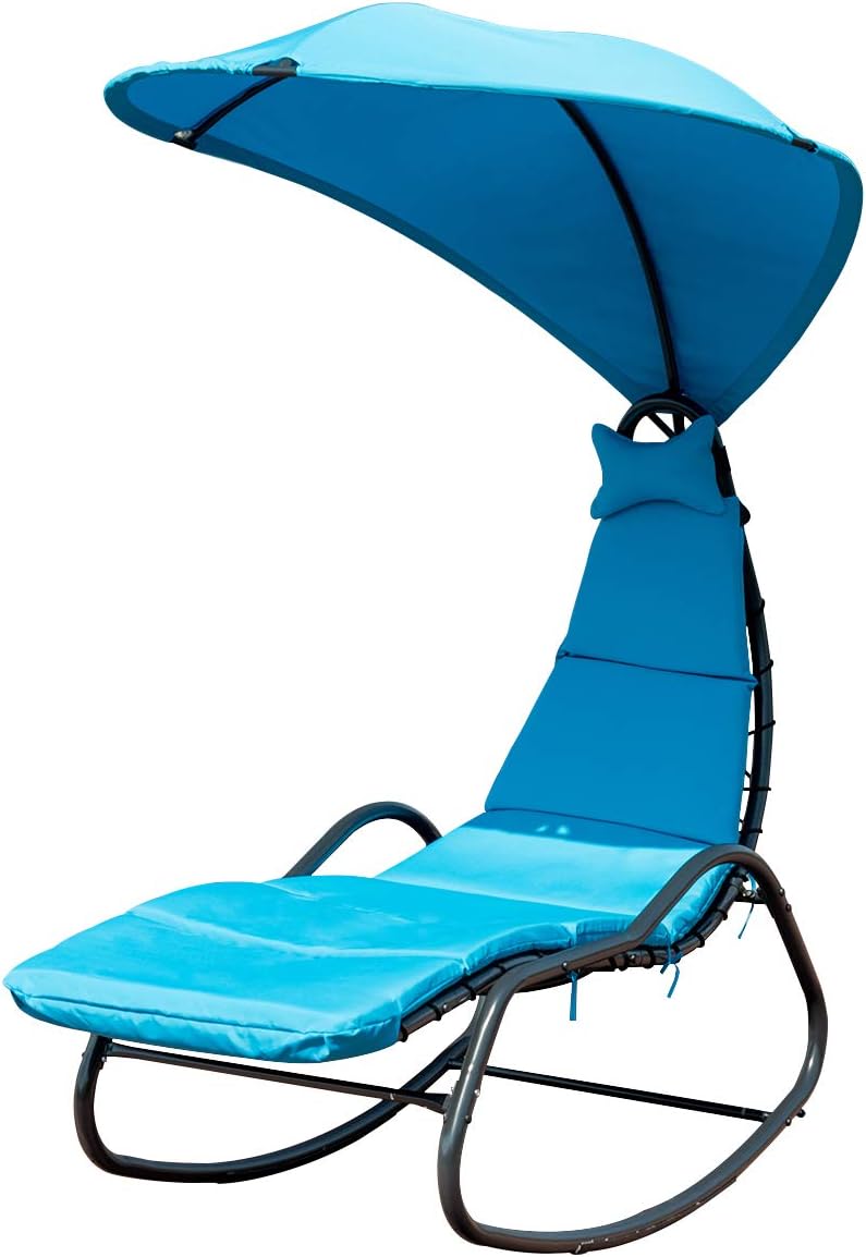 Buy Giantex Chaise Lounge Swing Chair Outdoor Hammock With Stand And Canopy Porch Swing W Soft Cushion Removable Headrest Outdoor Recliner Rocking Chair For Garden Backyard Poolside Blue Online In Indonesia B088pnpk7n