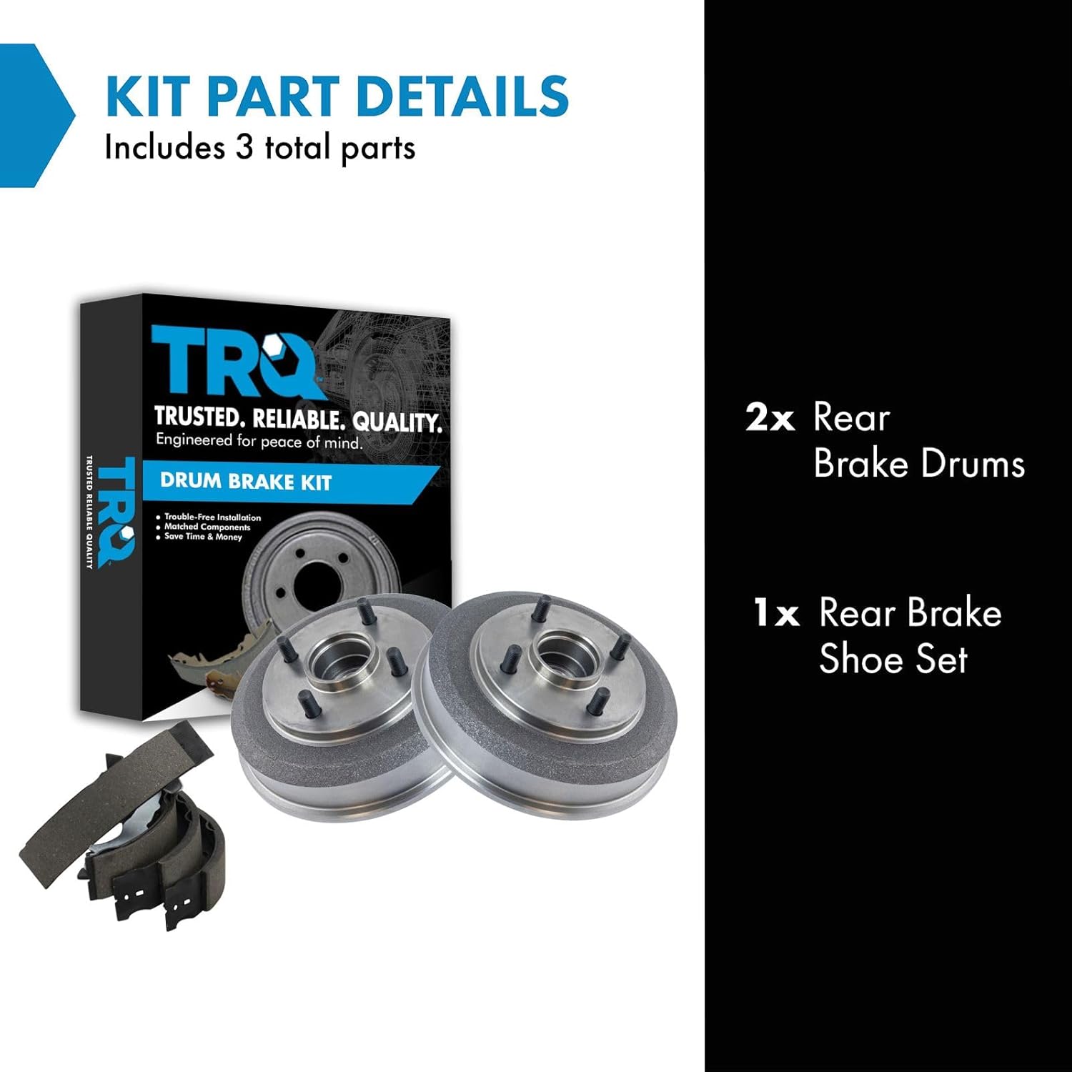 TRQ Rear Brake Shoe & Drum Kit Compatible with 2000-2008 Ford Focus