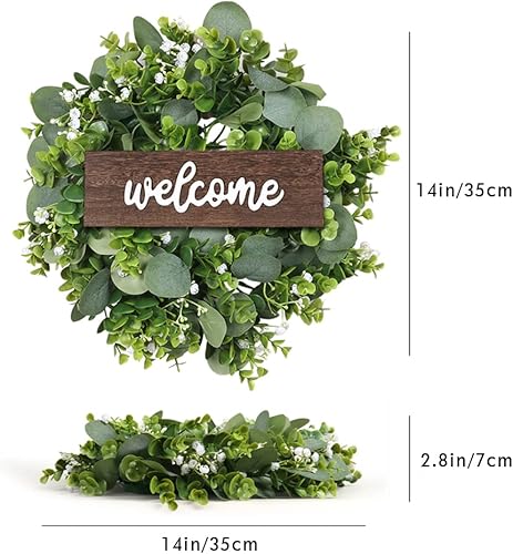 Miniatura 7 de Meyas Coronas artificiales de eucalipto para puerta delantera, corona grande de hojas verdes para puerta, ventana de pared, corona de eucalipto para