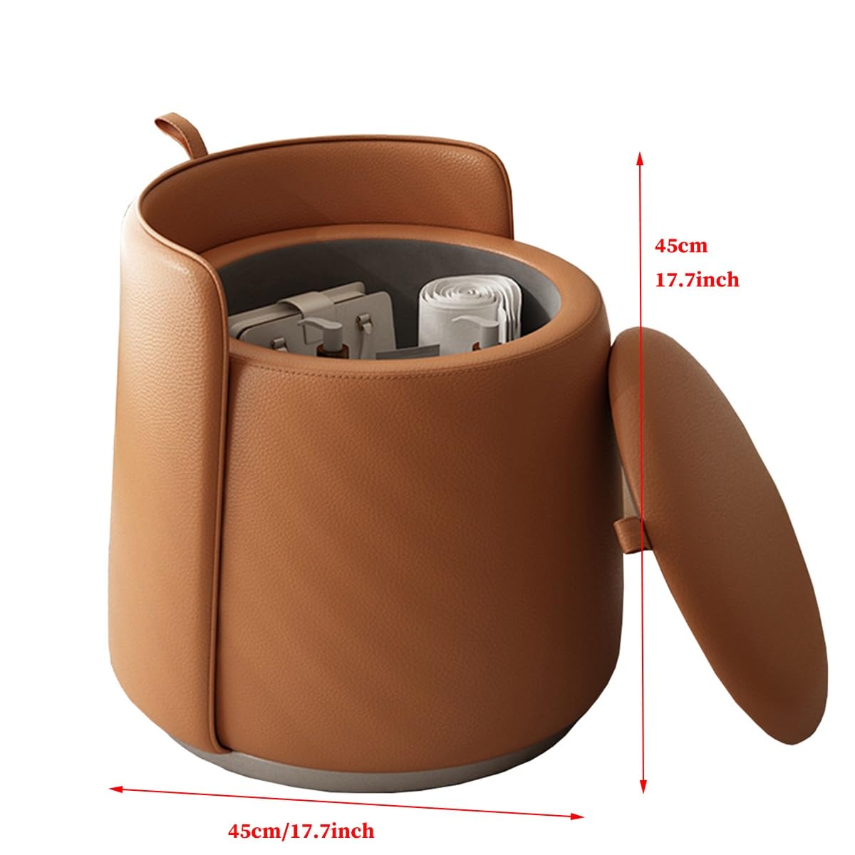 GIZNXBA rund Sitzhocker Mit Stauraum 360°-Drehung Leder Pouf Hocker Für Couch, Polsterhocker rund Fußstütze Mit Deckel