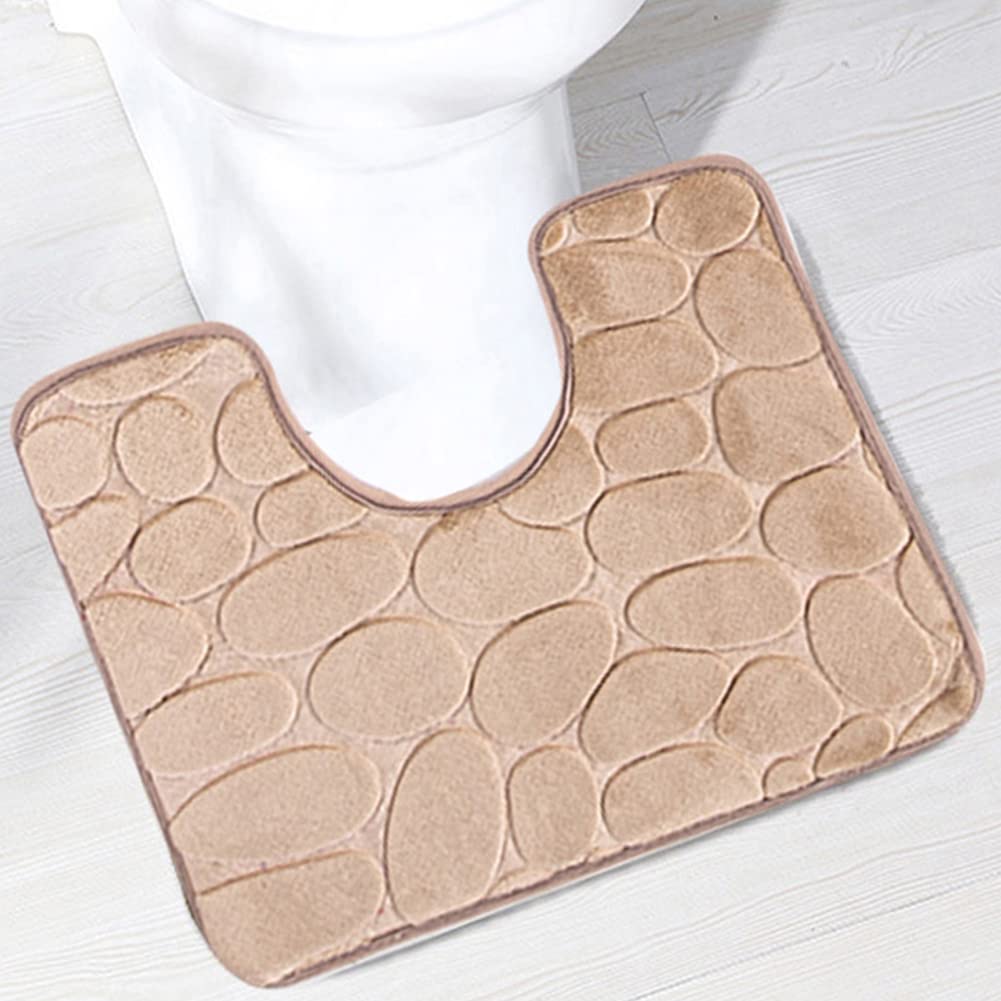 Reyox U-Shaped Bath Mat, Non Slip Soft Absorbent Bathroom Rugs, Quick Dry Bath Rugs, Polyester Contour Toilet Mat Khaki 16" x 20"