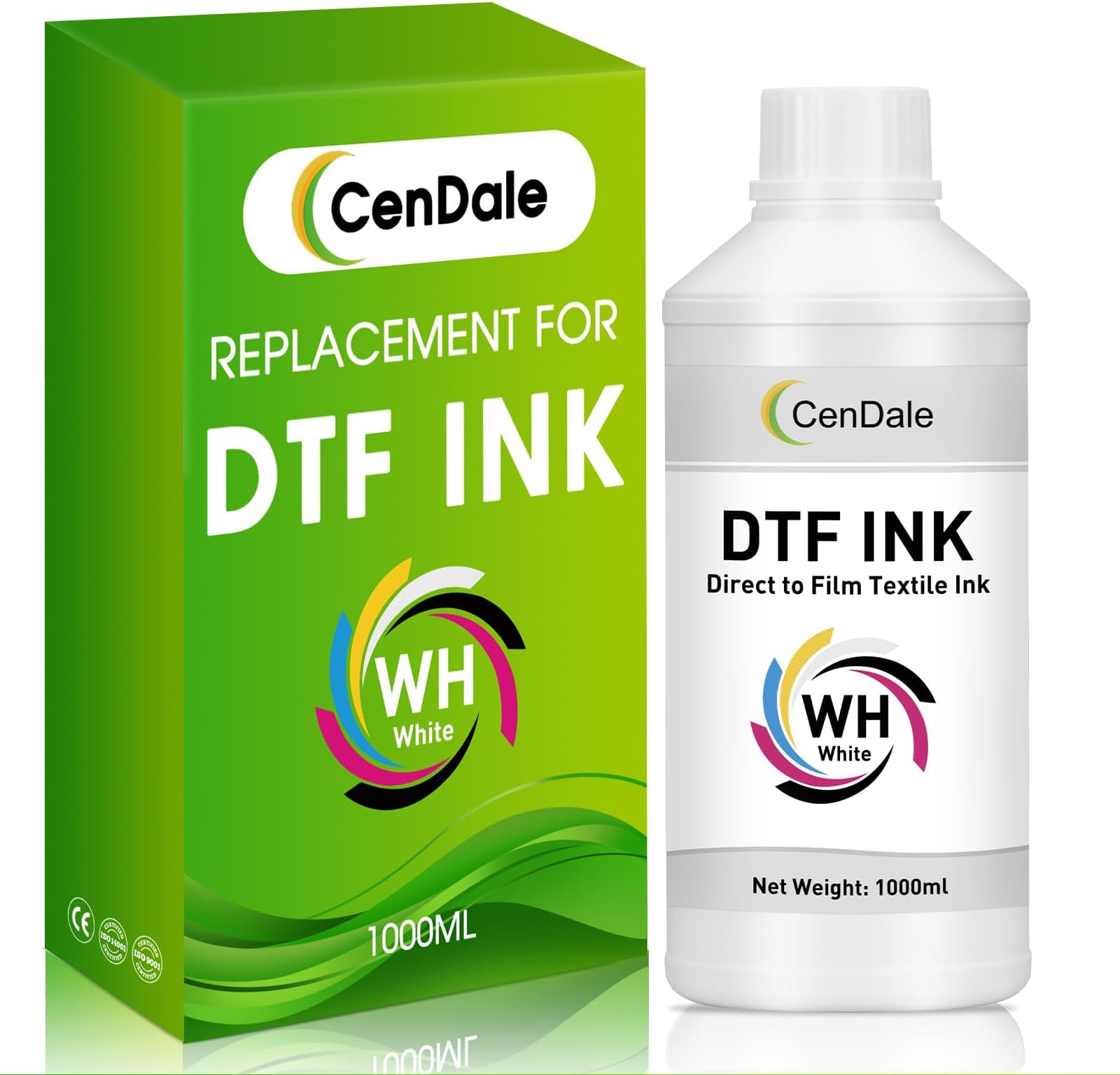 Premium DTF White Ink - 1000ML No Sediment White DTF Ink for Epson ET-8550, L1800, XP15000, L800, R2400, R350, P400, P800 DTF Printers, High Opacity, Clog-Resistant Formula, Smooth Ink Flow