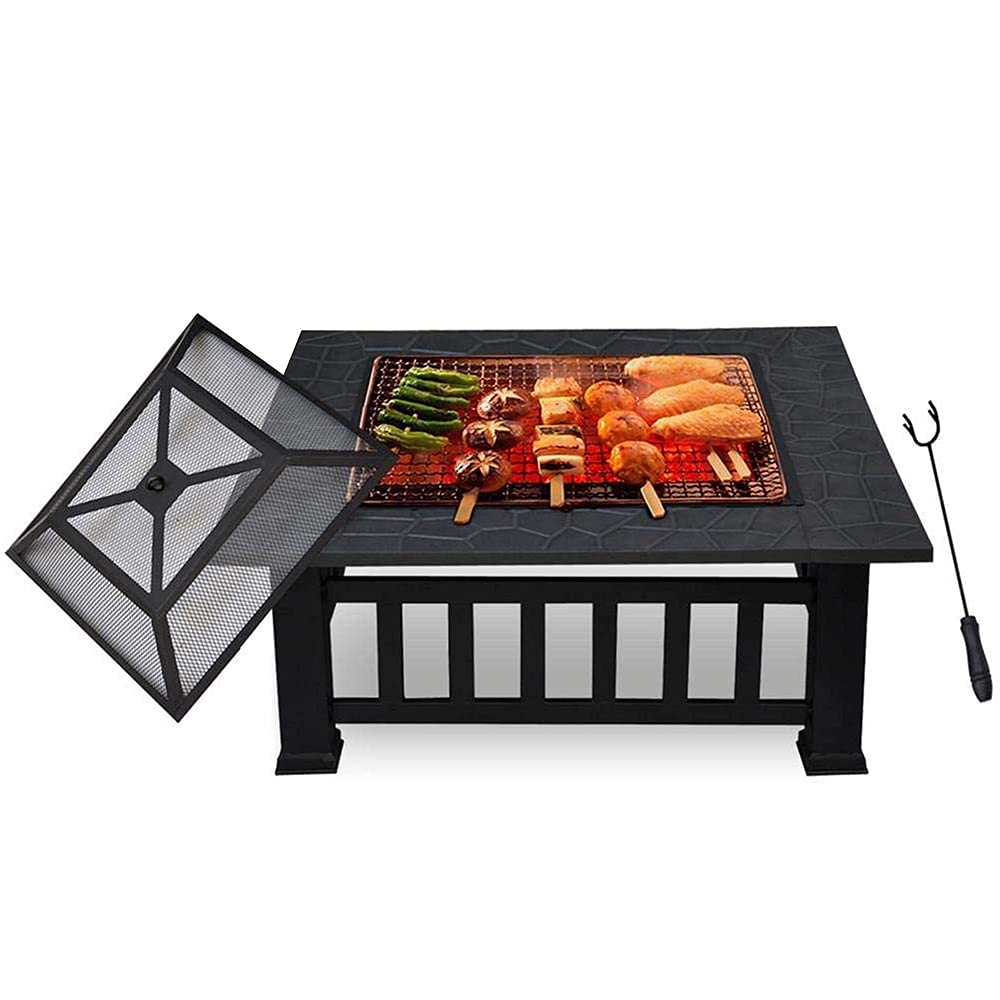 Gran Hoguera 3 En 1 Mesa de Brasero de Metal Al Aire Libre, Calentador de Parrilla de Madera Cuadrado Adecuado para Playa, Parque, Camping, Jardín, Patio