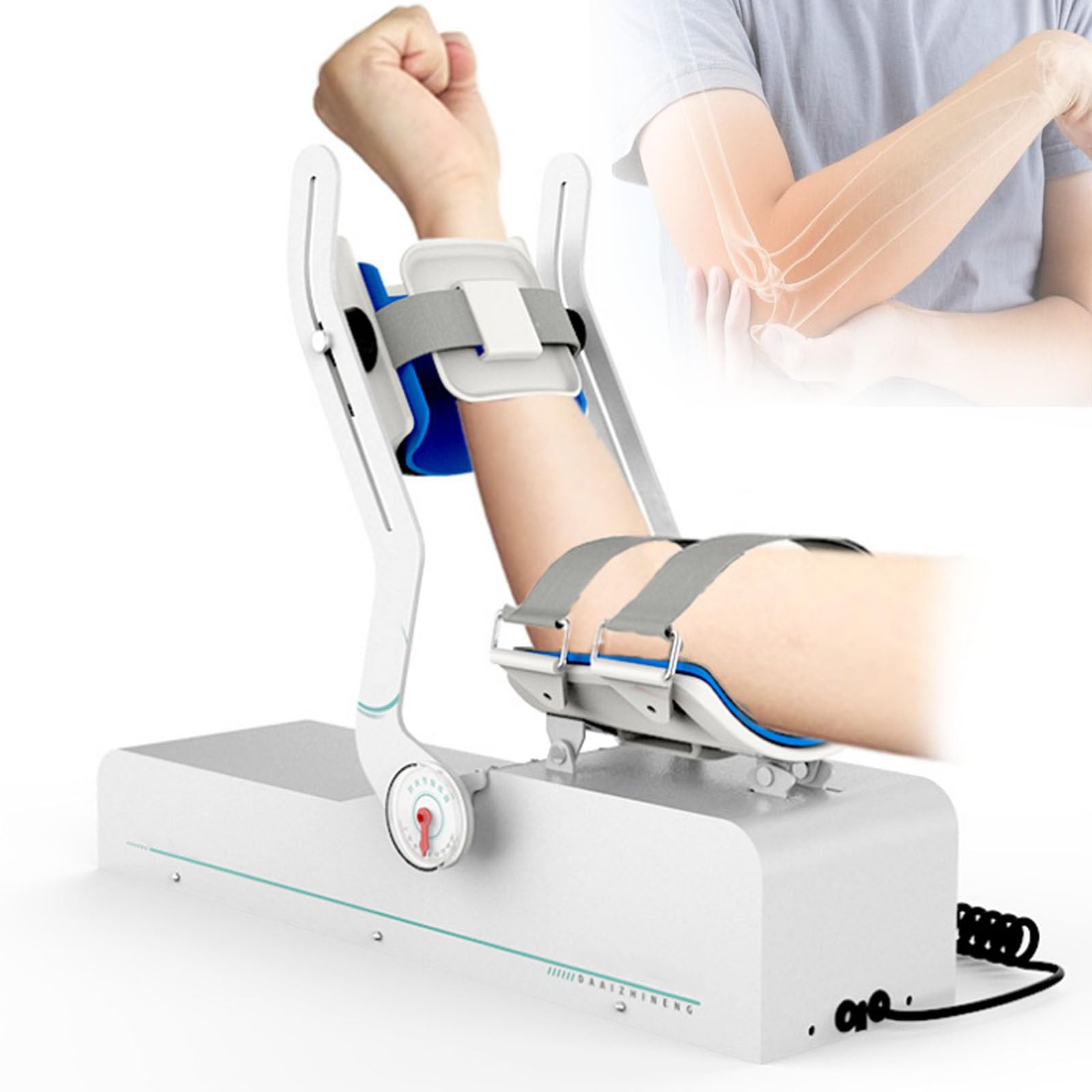 Armtrainer mit Ellenbogenbandage, Ellenbogengelenk-Strecktrainer mit Fernbedienung, Winkel von -20° bis 150° einstellbar, ergonomisches Hohldesign, zur Genesung nach Verletzungen, bei Armsteifheit