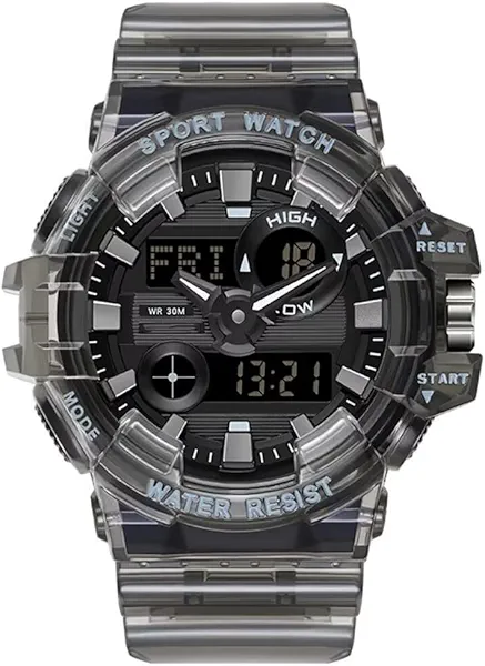 CARLIEN Men's Analog Digital Display LED Watch Military Multifunctional Waterproof Quartz Sports Watch with Transparent Strap