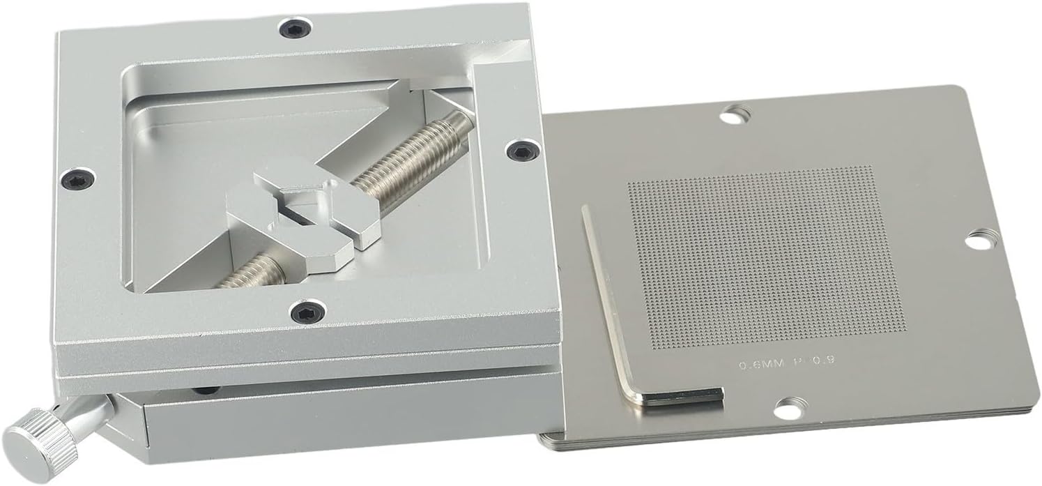 For Reballing Station Fixture Jig 90Mm Metal Soldering Platform With 10 Precision Stencils For PCB Repair And IC Chip Rework In Electronics Manufacturing(jig + 10pcs stencils)