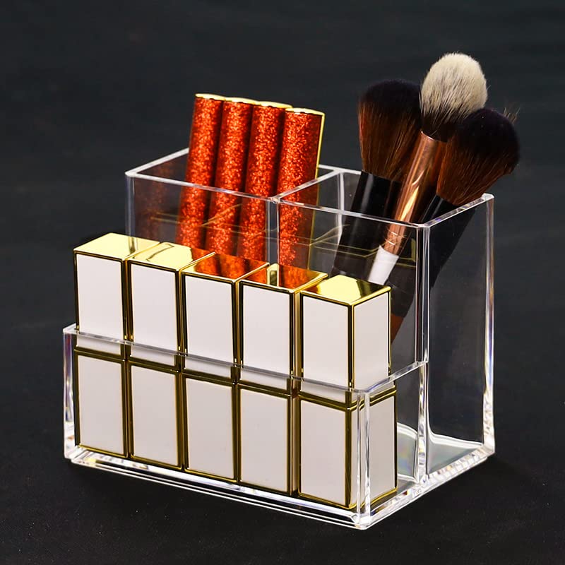Miniatura 5 de Organizador de maquillaje acrílico, almacenamiento de cosméticos, vitrina, soporte para brochas de maquillaje, dispensador de lápiz labial,
