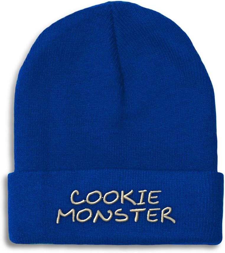 Custom Beanies for Men Cookie Monster Embroidery Design Skull Cap Winter Hats for Women Acrylic One Size