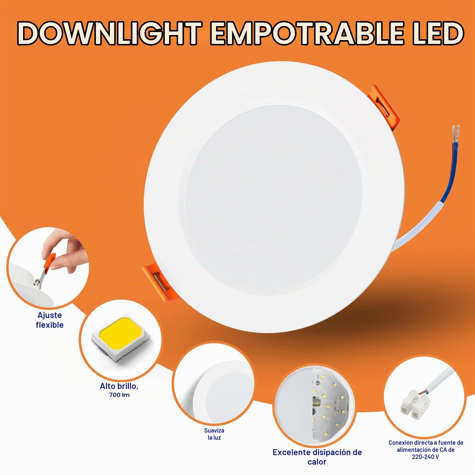 Tomosu Downlight LED Techo Empotrable Regulable 7W, Blanco Neutro 4000K | Pack de 20, IP44 Focos LED Interior Baño 7W 700LM, 3 Intensidades Sin Regulador, Corte 95-105mm, Ojos de Buey Led para Techo