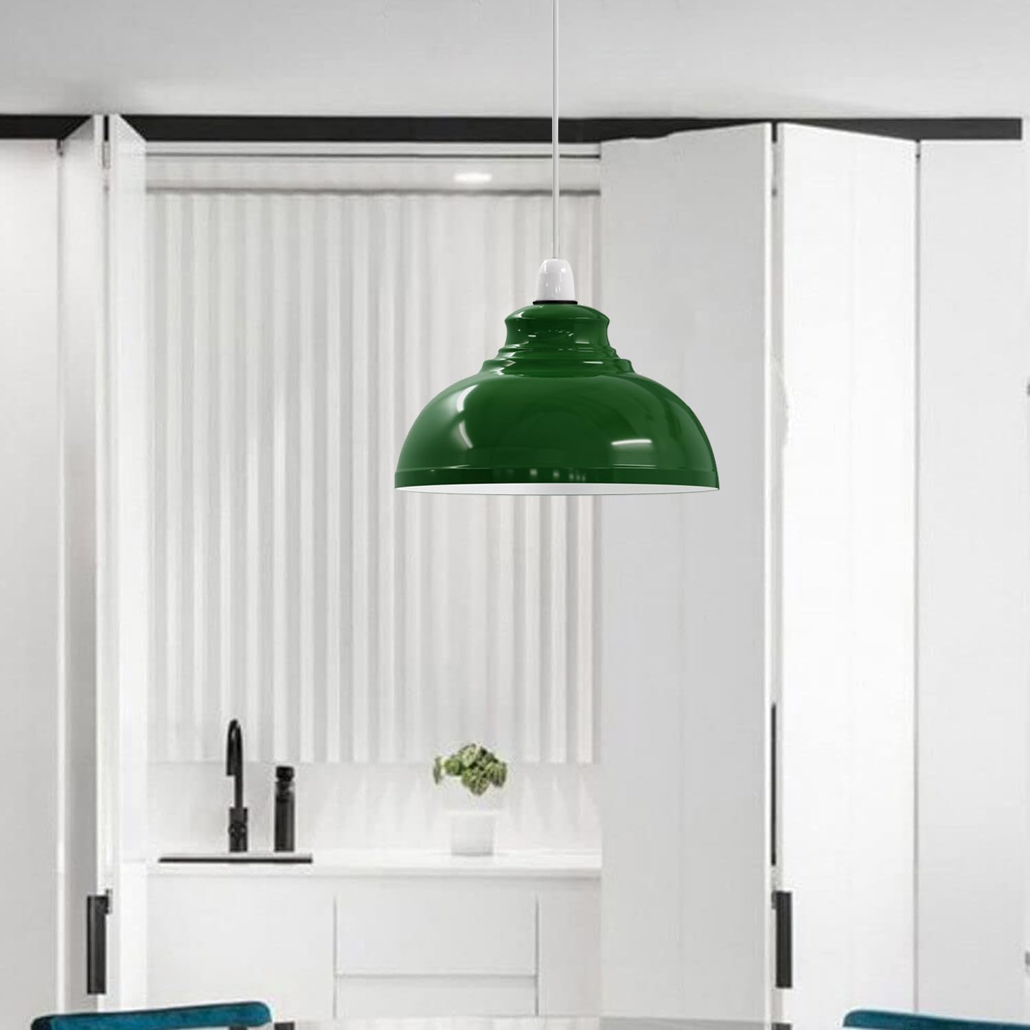 Industrial Pendant Ceiling Light Shade, Retro Kitchen Pendant Ceiling Lights Vintage Metal Loft Bar Hanging Chandelier Lighting Rustic Pendant Lamp Shade (Curvy-Green)