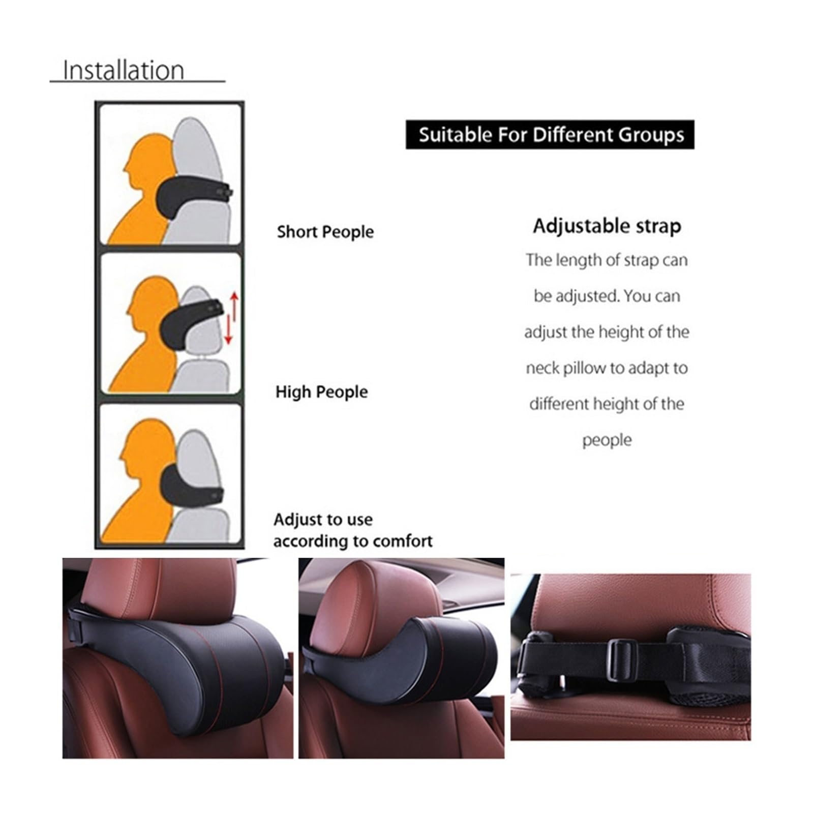 SSIMOO PU Leather Auto Car Neck Pillow Memory Foam Filling Neck Rest Seat Poggiatesta Cuscino Soluzione di Supporto Compatibile con Bambini e Adulti (Color : Brown)