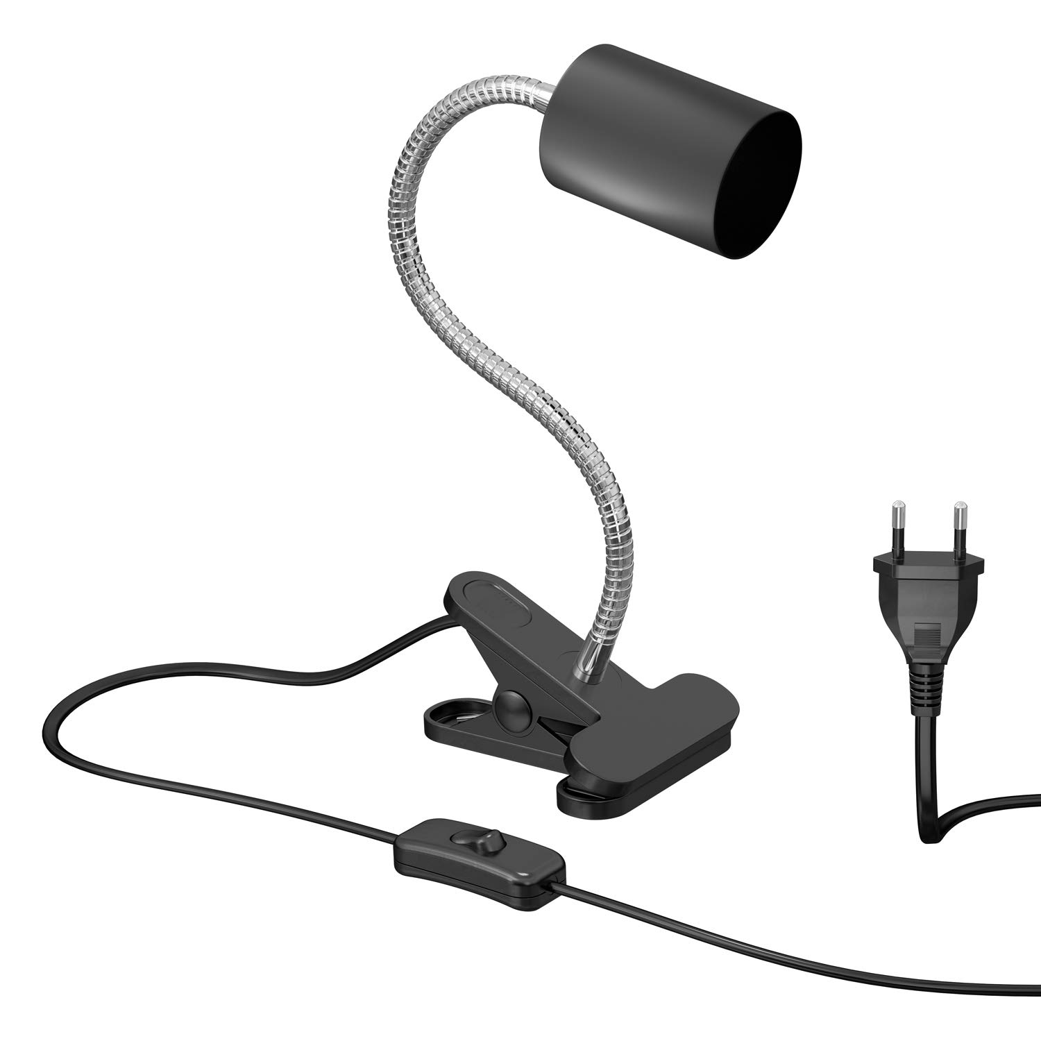 ledscom.de Klemmleuchte, Schwanenhals WAIKA, Schalter, schwarz matt, 1x GU10 max. 15W