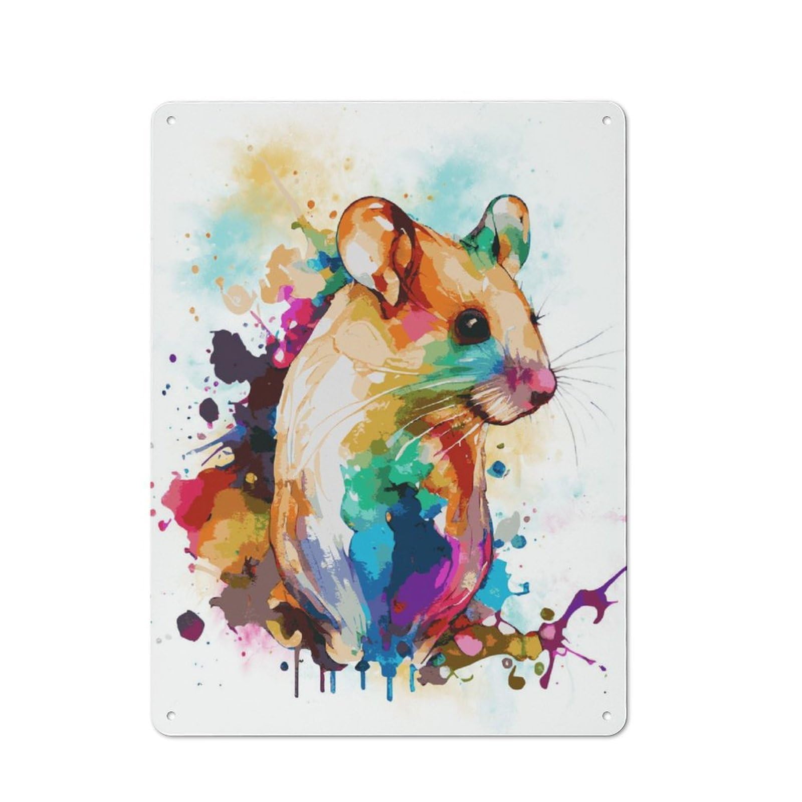 Tin Wall Plaque 40x30cm with Watercolor Mouse Painting for Living Room Or Hallway, A Decorative Christmas Gift for Home Wall Decor Collectors