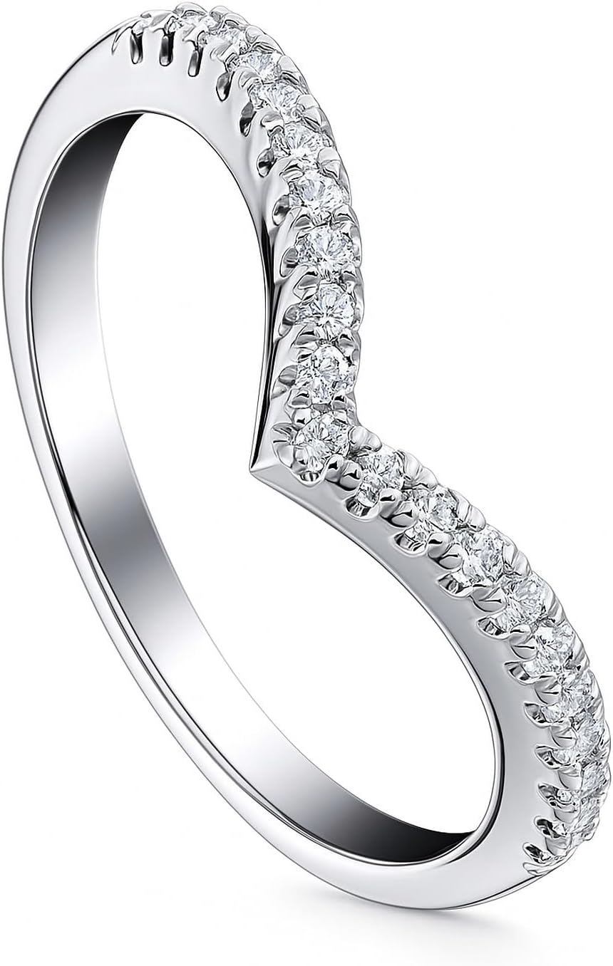 BERRICLE Sterling Silver CZ Ring Enhancer for Wedding Engagement Rings, Cubic Zirconia Chevron Curved Half Eternity Band Ring for Women