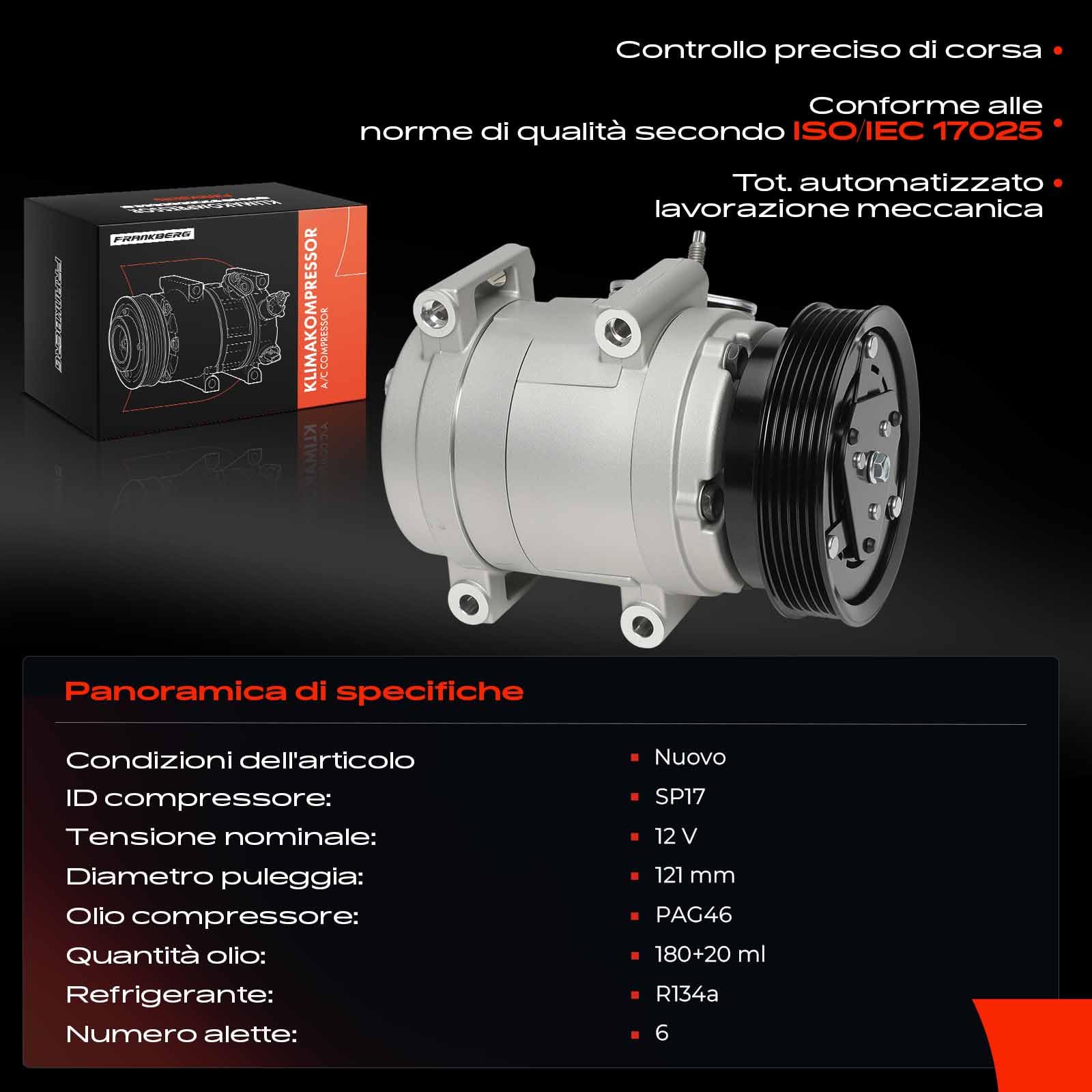 Frankberg Compressore aria condizionata Sistemi di condizionamento dell'aria con frizione Diesel Compatibile con Antara L07 Captiva C100 C140 Replace# 1721300011, compreso l'olio preconfezionato