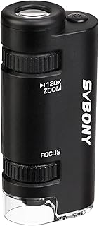 Svbony SV603 Pocket Microscope with Battery, 60x-120x Aspherical Handheld Microscopes with LED, Kids Students Education Gifts for Outdoor Insect Nature Observation