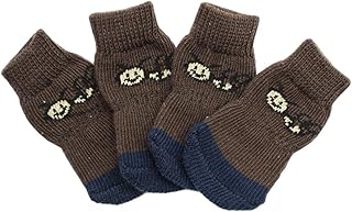 4pcs Paw Grips Traction Pads Knitted Socks Cartoon Socks Cartoon Pet Dog Socks Comfortable Pet Socks Puppy Socks for Small Dogs Puppy Stocking Stuffers Dog Boots Indoor Animal
