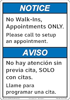 Notice/No Walk Ins (F1396-)|Plastic 10" X 14" |COVID Signs|Sign for Business, Retail, Workplace, Restaurant, Medical Facility