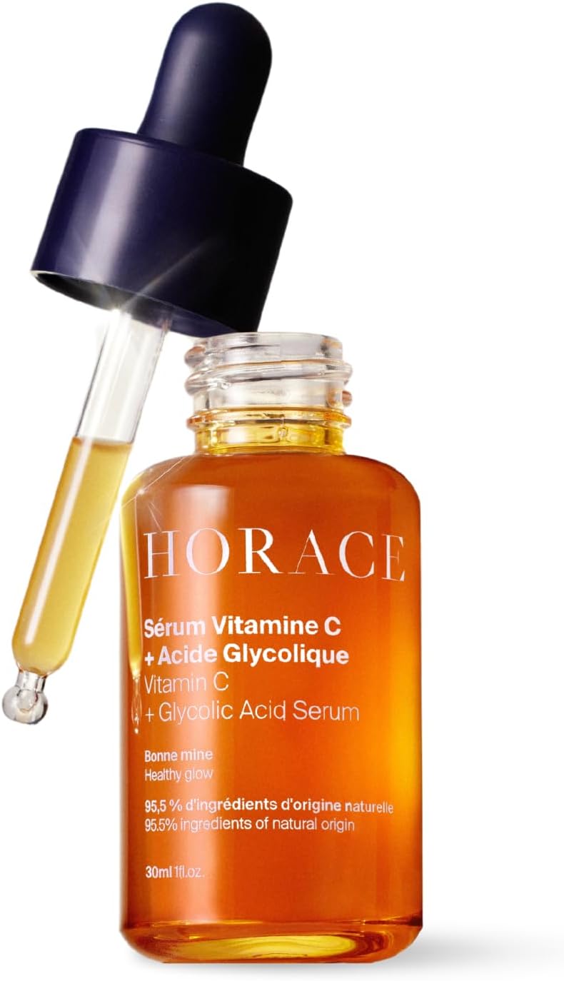 – HORACE Vitamin C + Glycolic Acid Face Serum for Men – Unscented, 30ml – Vegan Skincare for All Skin Types - Brightening Facial Treatment for Dull Skin, Radiance Boost, and Even Complexion